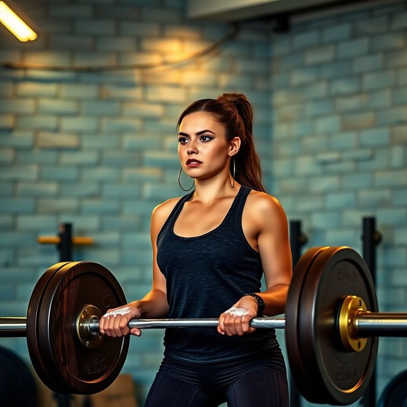 Woman mid-deadlift with chalked hands against a stone-mint wall, Eleiko barbell loaded