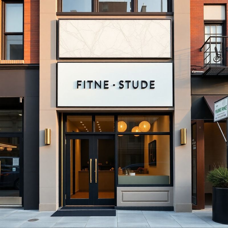 Exterior of the Co of Charleston studio with a stone-mint panel above the entrance on a West Chelsea street at dawn